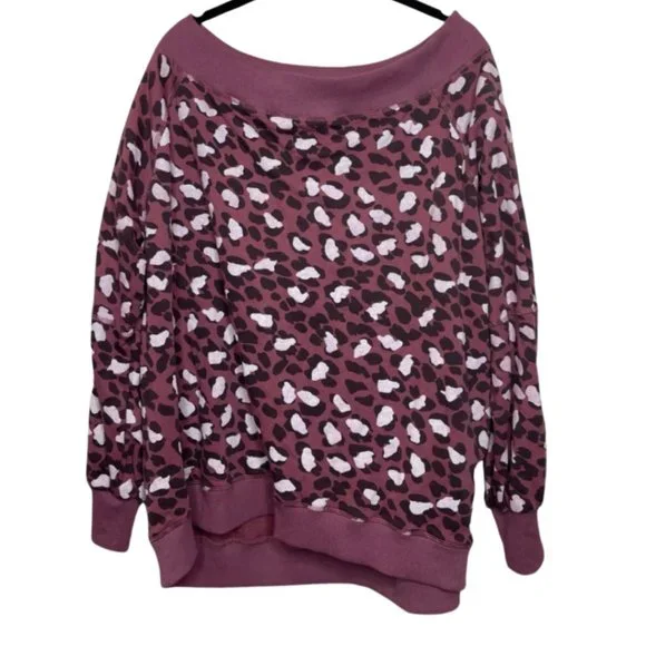 EASEL | Mauve Off The Shoulder Leopard Print Long Sleeve Sweatshirt | Size L - Picture 2 of 11